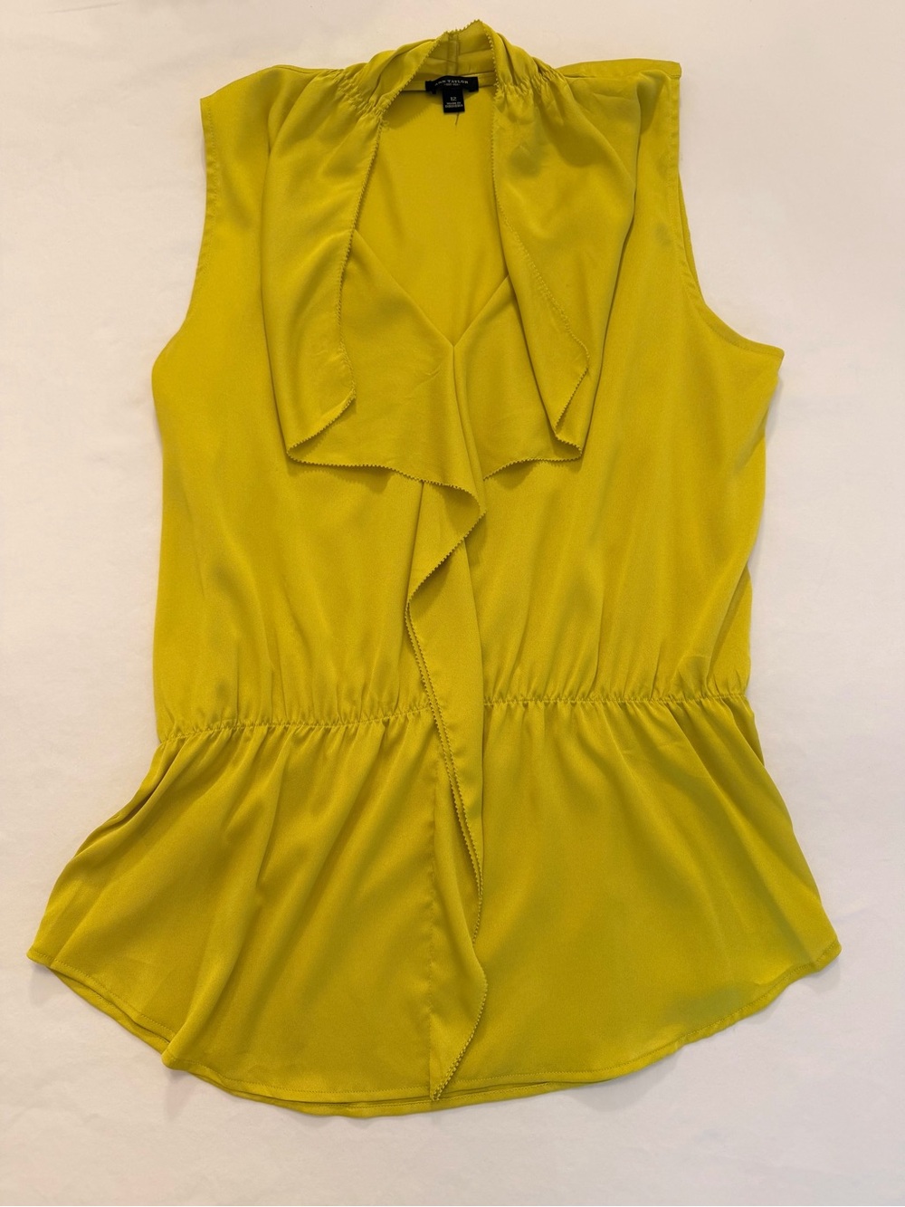 Ann Taylor Sleeveless Ruffle-Front Blouse with Elastic Waist Chartreuse Size 12